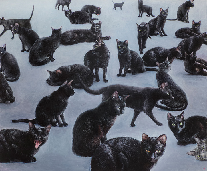 CZARNE KOTY, 2015, akryl na płótnie, 130 x 160 cm