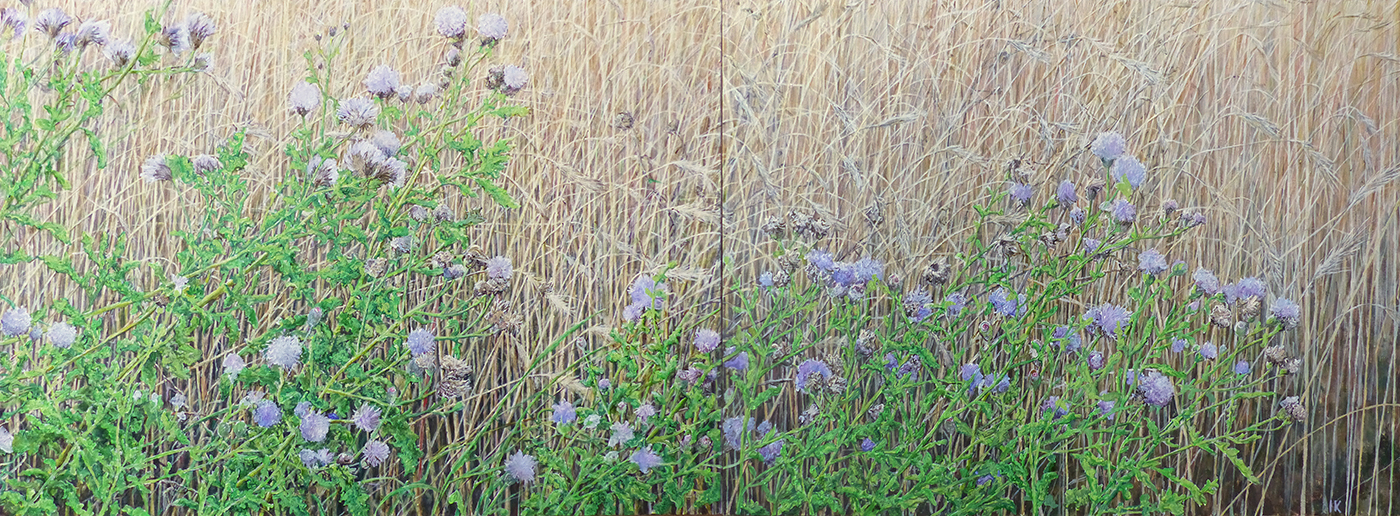 OSTY 2, 2021, akryl na płótnie, 50x140 cm